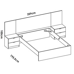 Pegane Ensemble de Tête de lit avec 2 tables de chevet de 2 tiroirs et structure de lit, 140x190 cm imitation lamelles, blanc, chêne naturel