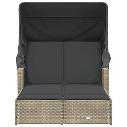 Avis vidaXL Chaise longue double avec auvent et coussins gris clair rotin