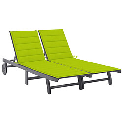 Helloshop26 Transat chaise longue bain de soleil lit de jardin terrasse meuble d'extérieur 2 places avec coussin gris acacia 02_0012229