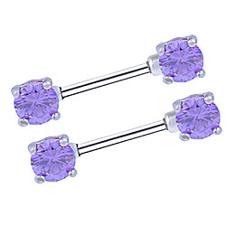 Avis 1 paire Zircon Shield Bar Barbell Nipplerings en acier inoxydable 14g violet