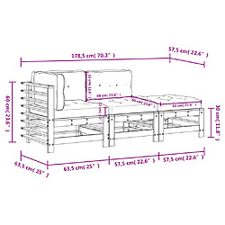 vidaXL Salon de jardin 3 pcs avec coussins bois massif douglas pas cher