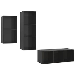 vidaXL Ensemble de meubles TV 3 pcs Noir brillant Bois d'ingénierie