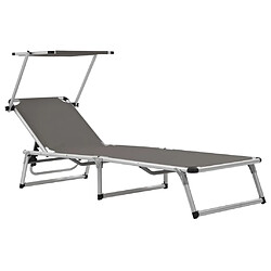 Helloshop26 Chaises longues pliables et toit 2 pièces aluminium textilène gris 02_0011957