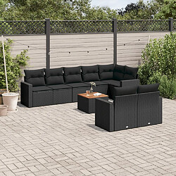 Maison Chic Ensemble Tables et chaises d'extérieur 9 pcs avec coussins,Salon de jardin noir résine tressée -GKD964538