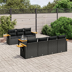 vidaXL Salon de jardin 8 pcs avec coussins noir résine tressée