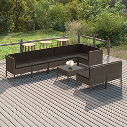 vidaXL Salon de jardin 9 pcs avec coussins Résine tressée Gris