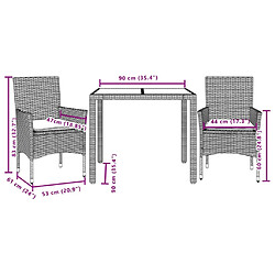 vidaXL Ensemble à manger de jardin et coussins 3pcs beige rotin acacia pas cher