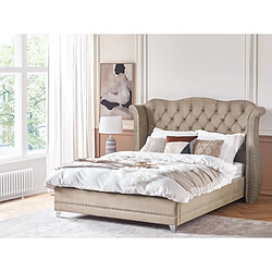 Beliani Lit double en velours taupe 180 x 200 cm AYETTE