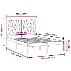 vidaXL Cadre de lit sans matelas noir bois massif 140x190 cm pas cher