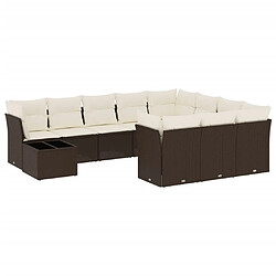 vidaXL Salon de jardin et coussins 11 pcs marron résine tressée