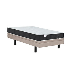 Vente-Unique Lit électrique de relaxation déco + matelas ressorts ensachés et mémoire de forme - 80 x 200 cm - Tissu - Beige - RIZALI de DREAMEA