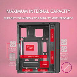 Mars Gaming MC300 Boîtier Gaming Compact - Fenêtre en Verre Trempé - 3 Ventilateurs FRGB - Grille Avant TOTAL-MESH - Support Micro-ATX/Mini-ITX - Éclairage RGB - Couleur Rose