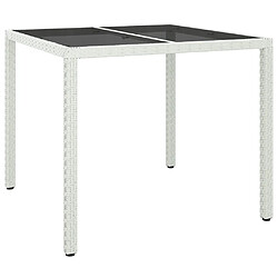 vidaXL Table de jardin 90x90x75cm Verre trempé et résine tressée Blanc