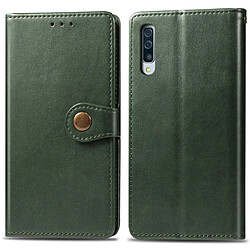 Wewoo Housse Coque Étui en cuir de protection de téléphone portable de couleur unie rétro avec cadre photo et fente pour carteportefeuille et support Galaxy A70 vert