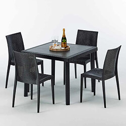 Avis Table Carrée Noire 90x90cm Avec 4 Chaises Colorées Grand Soleil Set Extérieur Bar Café Bistrot Passion, Couleur: Noir