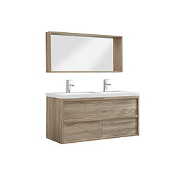 Vente-Unique Meuble double vasque suspendu avec miroir - Coloris naturel clair - 120 cm - QUADRA