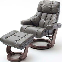 Inside 75 Fauteuil relax CLAIRAC assise en cuir nougat pied en bois noyer avec repose pied