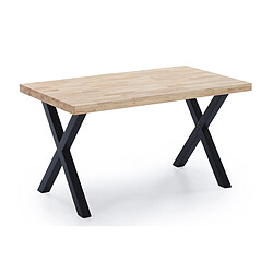 Pegane Table à manger en bois coloris chêne / pieds noir - Longueur 140 x profondeur 80 x hauteur 76 cm