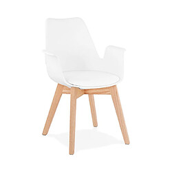 Mes Fauteuil design 50x58,5x82 cm blanc et pieds naturels - SHAFT