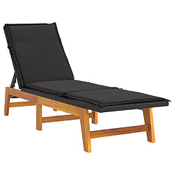 vidaXL Chaise longue avec coussin Résine tressée/bois massif d'acacia