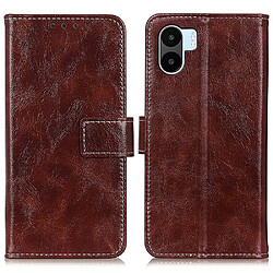 Etui en PU texture rétro crazy horse, fermoir magnétique, anti-chute, anti-rayures avec support pour votre Xiaomi Redmi A1 4G - marron