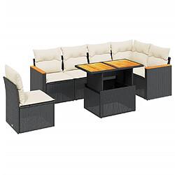 vidaXL Salon de jardin 7 pcs avec coussins noir résine tressée