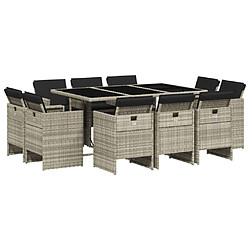 Maison Chic Ensemble à manger d'extérieur 11 pcs avec coussins,Salon de jardin gris poly rotin -GKD242954