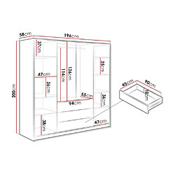 Avis Vente-Unique Armoire 4 portes et 3 tiroirs - Avec miroirs - L196 cm - Noir - LIZANDRO