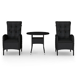 vidaXL Ensemble de bistro de jardin 3 pcs Résine tressée Noir