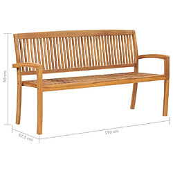 vidaXL Banc de jardin empilable et coussin 159 cm Bois de teck massif pas cher