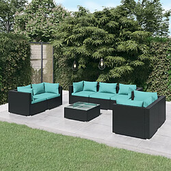 vidaXL Salon de jardin 8 pcs avec coussins Résine tressée Noir