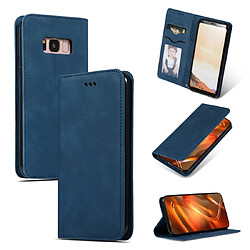 Wewoo Housse Coque Etui en cuir avec rabat horizontal magnétique Business Skin Feel pour Galaxy S8 bleu marine