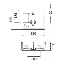 Karag Lavabo suspendu DAPHNE rectangulaire 33x28x11,5 cm