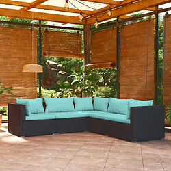 vidaXL Salon de jardin 5 pcs avec coussins Résine tressée Noir