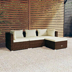 vidaXL Salon de jardin 4 pcs avec coussins Résine tressée Marron