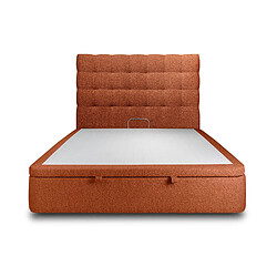 Sommeil de plomb Lit coffre 200x200cm avec tête de lit capitonnée Bouclette Terracotta - Hauteur totale : 39cm