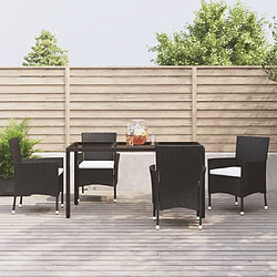 Maison Chic Mobilier à dîner 5 pcs de jardin avec coussins - Ensemble table et chaises d'extérieur - Salon/Mobilier de jardin classique Noir Résine tressée -MN27653