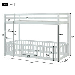 Acheter KOMHTOM Lits Superposés 200 X 90 cm Avec Escalier À Angle Droit - Clôtures et Portes - Protection Antichute et Garde-Corps - Bois Massif - Blanc