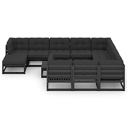 Maison Chic Salon de jardin 12pcs + coussins - Mobilier/Meubles de jardin - Table et chaises d'extérieur Noir Bois de pin massif -MN48092