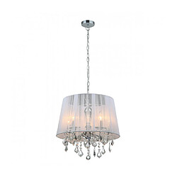 Luminaire Center Suspension en cristal Cornelia Chrome, blanc 5 ampoules