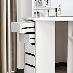 ML DESIGN MODERN LIVING Table de coiffeuse maquillage blanc avec miroir tiroirs et étagères de stockage