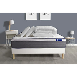 ACTISOM Pack prêt à dormir matelas ACTIFLEX PLUS 140x190 Ressorts ensachés+Mémoire de forme + sommier KIT blanc + 2 oreillers+couette