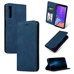 Wewoo Housse Coque Etui en cuir avec rabat horizontal magnétique Business Skin Feel pour Samsung Galaxy A7 2018 bleu marine