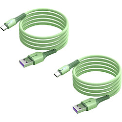 Cables X2 USB-Type C Charge Rapide 3A Silicone Vert 2m Pour Samsung A13 / A33 / A53 / S22 / S22 Plus / S22 Ultra Little Boutik®