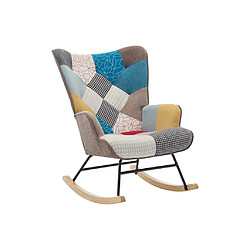 Avis Vente-Unique Fauteuil à bascule en tissu chiné patchwork multicolore ELMINA II