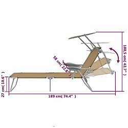 vidaXL Chaise longue pliable avec auvent Acier Taupe pas cher