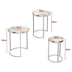 Helloshop26 Set de 3 tables d'appoint rondes gigognes marbre blanc argent 03_0008377