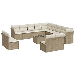 Maison Chic Salon de jardin avec coussins 14 pcs | Ensemble de Table et chaises | Mobilier d'Extérieur beige résine tressée -GKD55134