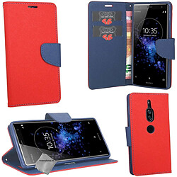 Htdmobiles Housse etui portefeuille pour Sony Xperia XZ2 Premium + film ecran - ROUGE / BLEU