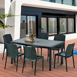 Grand Soleil Table rectangulaire et 6 chaises Poly rotin colorées 150x90cm noir Enjoy, Chaises Modèle: Boheme Anthracite noir